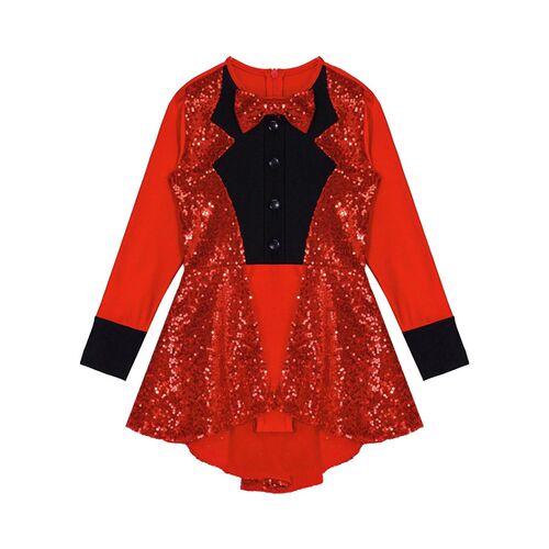 Teen Magician Cotume Set Long Sleeve Bow Tie Sequin Leotard