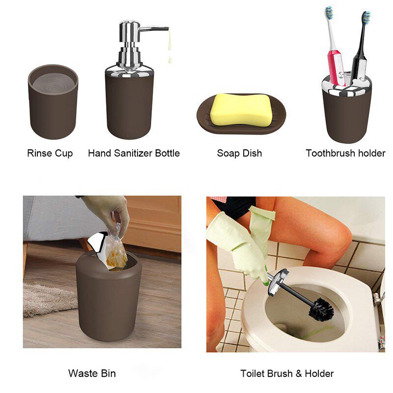 6Pcs Bathroom Accessories Set Bath Ensemble Soap Dish Trash - 实物图