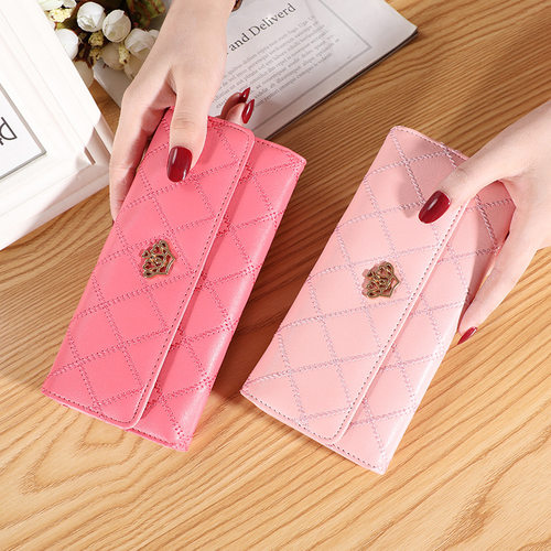 Women Wallet Lady Clutch Leather Plaid Hasp Female Wallets L