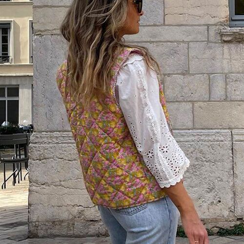 Colorful Vintage Printed Front Open Vest Women Autumn Sleeve