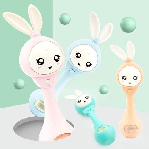 Baby Music Flashing Rattle Toys Rabbit Teether Hand Bells Mo