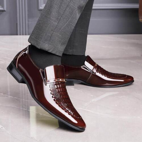 Men Leather Shoes Patent Leather Business Shoes Pointed Toe