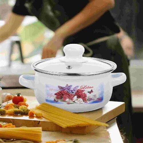 Enamel Mini Soup Pot Double Ear Oil Instant Noodle Flat