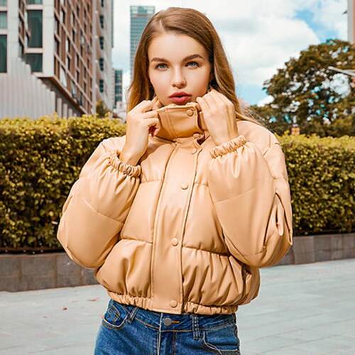 Winter Warm Thick PU Leather Coats Women Short Parkas Fashio