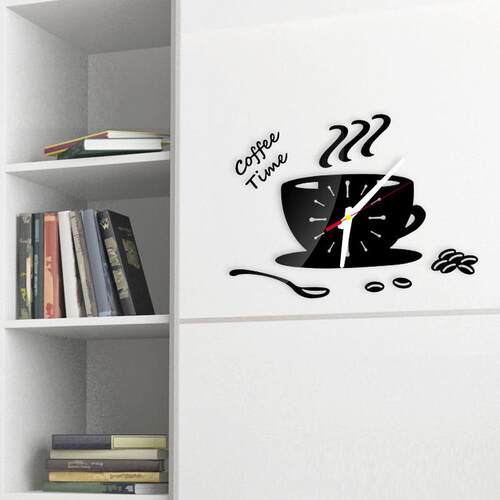 Creative Coffee Cup Shaped Wall Clock Modern Design 3D Mirro