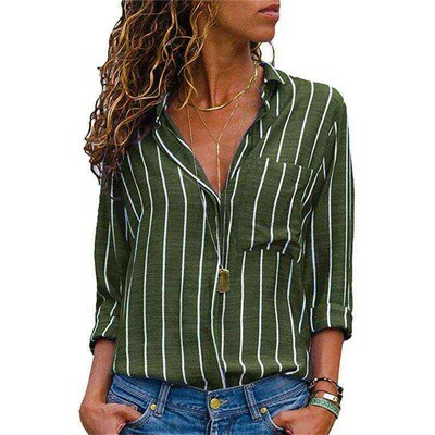 S-3XL Women Striped Blouses Shirt Ladies Long Sleeve Blouse