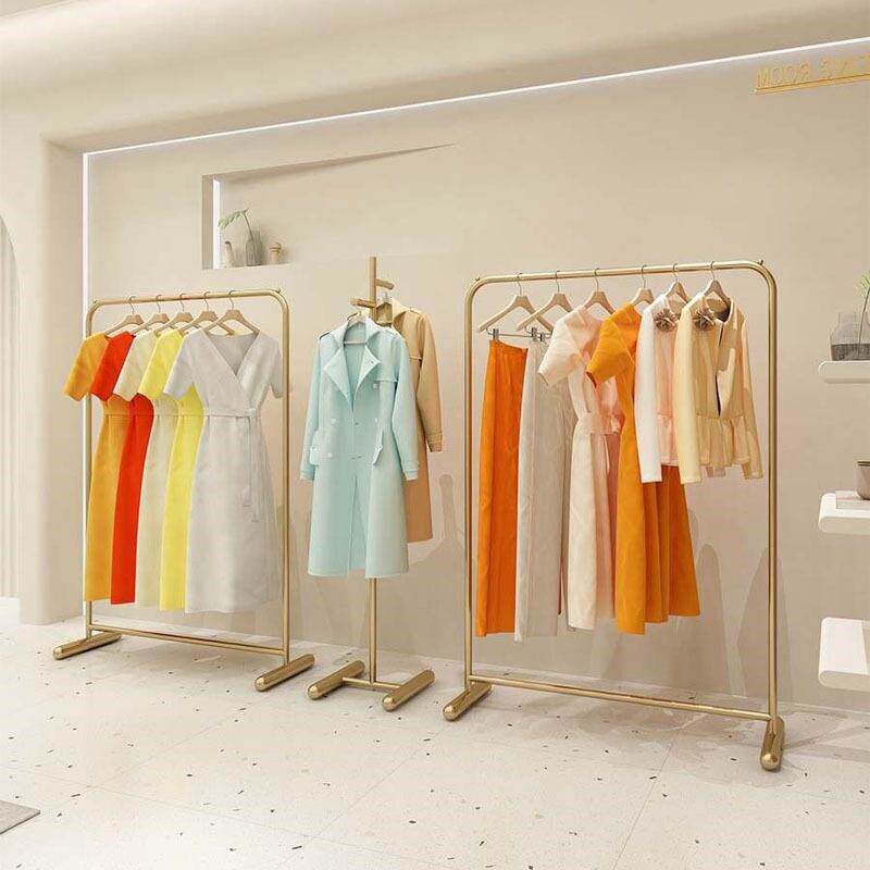爆款服装店展示架落地侧挂组合女装店陈列货架层架金色童装店衣服