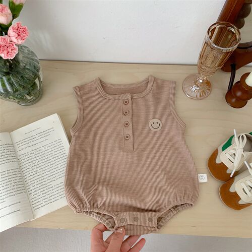 Infant Summer Clothing 2025 Thin Open Button Sleeveless Romp