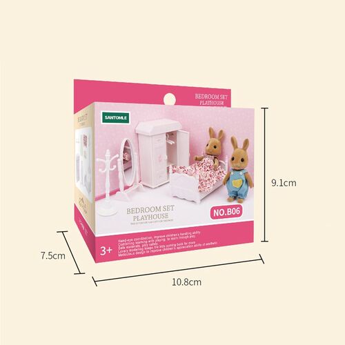 Mini realistic Bedroom furniture Bed wardrobe mirror clothe