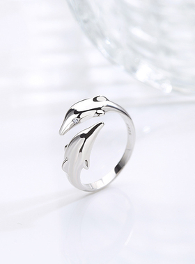 Smooth Surface Cute Animal Dolphin Adjustable Ring Silver Co
