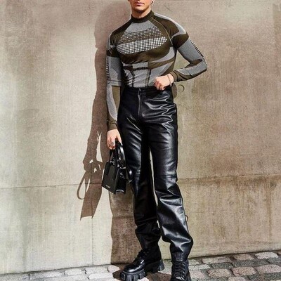 Skinny turtleneck knitted T-shirt slim bottoming shirt T恤男