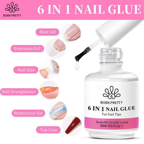 15ML 6 IN 1 Nail Glue Gel for Acrylic Nails Soak off Base