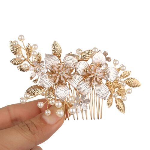 Handmade Crystals Rhinestones Pearls Flower Hair Comb Bridal