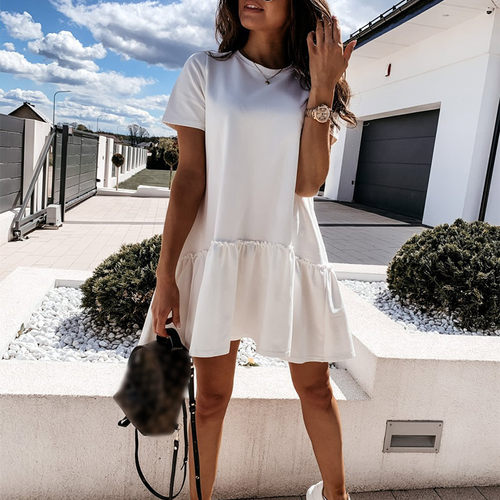 Summer Women Mini Dress Fashion Solid White Dresses  Female