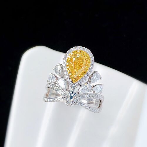 New luxious yellow stone crown zircon shining waterdrop adju