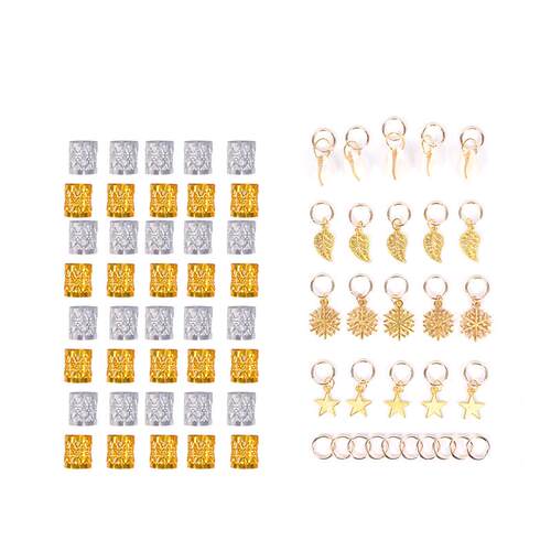 80/90/100pcs Metal African Hair Rings Beads Cuffs Tubes Char
