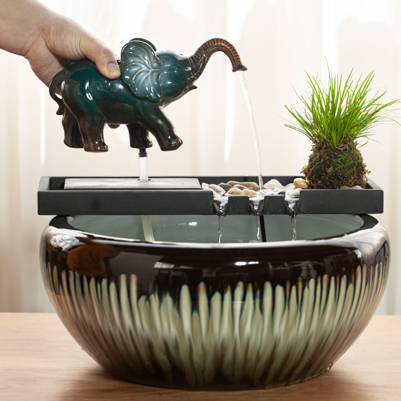 创意客厅石槽鱼池喷水循环流水器水景摆件大象鱼缸装饰造景配件,家居饰品,装饰摆件,淘宝优惠券,粉丝福利购,淘宝优惠卷