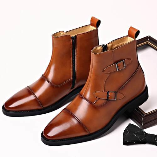 Pointed Toe Ankle Chelsea Boots for Men Leather Martin Boots
