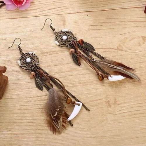 Boho Tribal Ethnic Vintage Dream Catcher Feather Leaf Long T