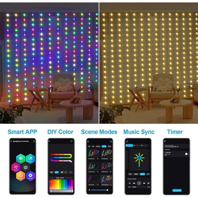 3M RGB Smart LED Curtain Lights Christmas Decor APP Remote U