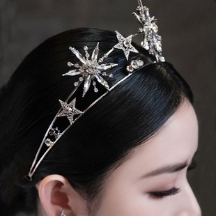 Vintage European 6-Point Star Wedding Crown Tiaras Gold Colo