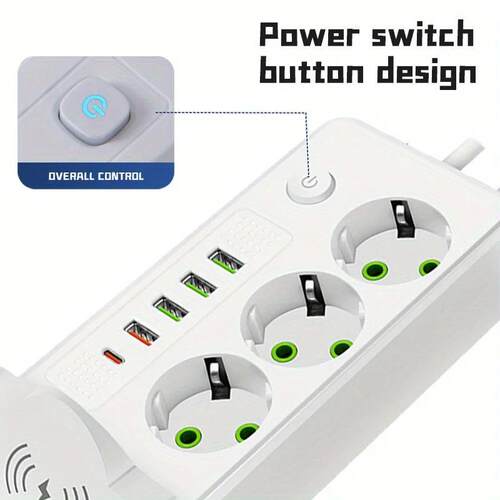 EU Plug Power Strip 3 Socket 2500W Electrical Outlet with 4