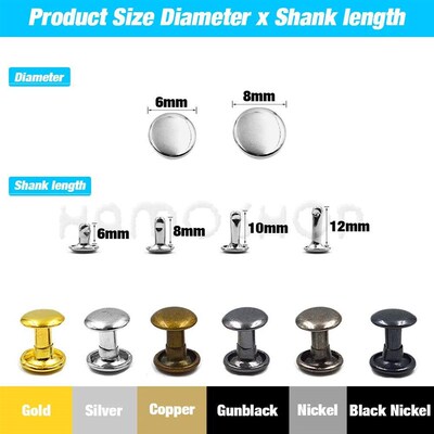 100sets 6-8mm Metal Double Cap Round Rivets Studs Collision