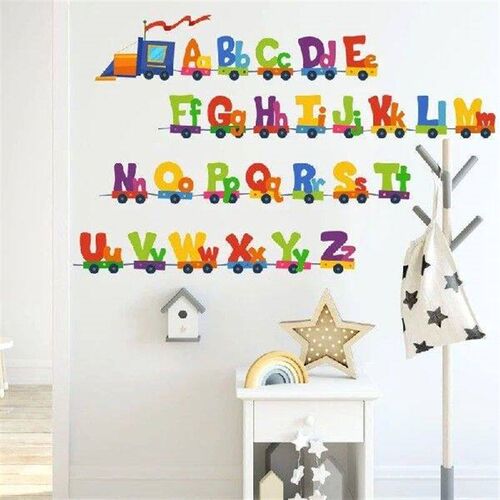 Cartoon Car Train 26 Letters Alphabet Wall Stickers for