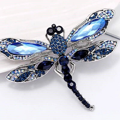 Blue Crystal Vintage Dragonfly Brooches for Women High Grade