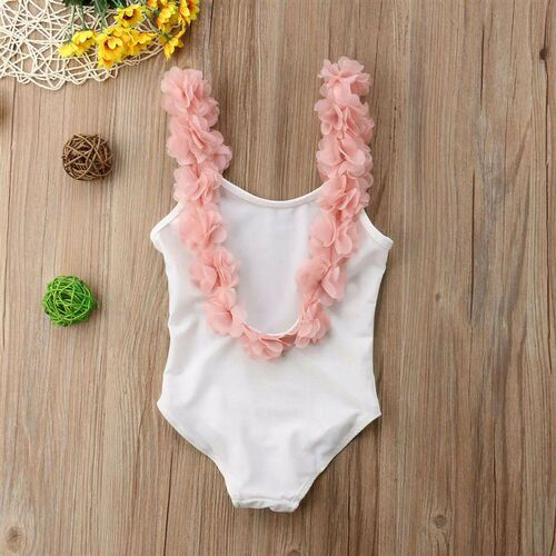 One Piece Baby Girl Swimwear 3D Floral Flower Strap Bathing