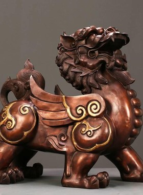 黄铜貔貅摆件一对招财聚财皮丘铜制貔貅客厅办公室开业特大号
