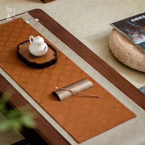 精梳全棉团花茶席中式复古宫廷布艺桌旗高端商务酒店家用茶垫知舍