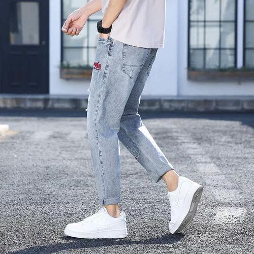 -Jeans mens straight loose tend all-match light color retro