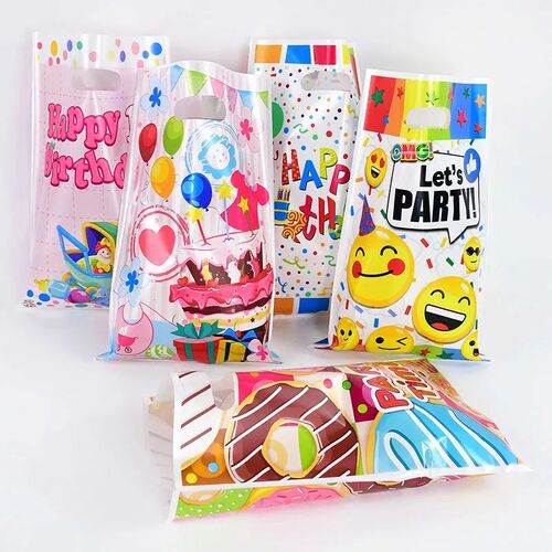 10pcs Printed Gift Bags Happy Birthday Plastic Candy Bag