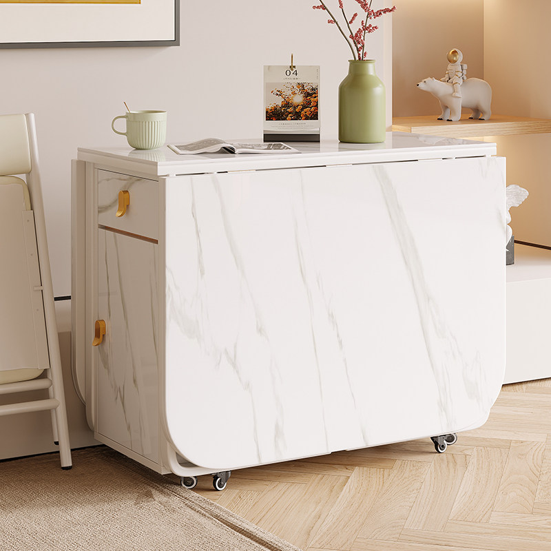 折叠岩板实木餐桌椅家用小户型饭厅奶油风可伸缩移动吃饭桌子,住宅家具,岩板餐桌,淘宝优惠券,粉丝福利购,淘宝优惠卷