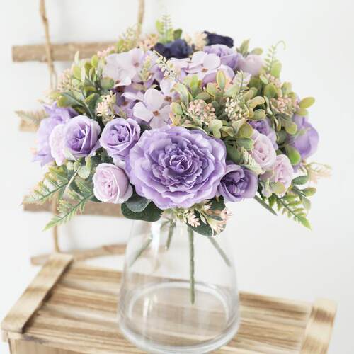Autumn Artificial Peony Flowers Bride Silk Rose Bouquet DIY