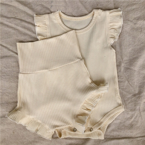 2022 Baby Girl New Clothes Set Soft Ribbed Cotton Bosyuit Sh