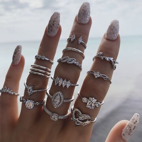 Delysia King 15pcs Bohemian Style Ladies Metal Joint Ring Se