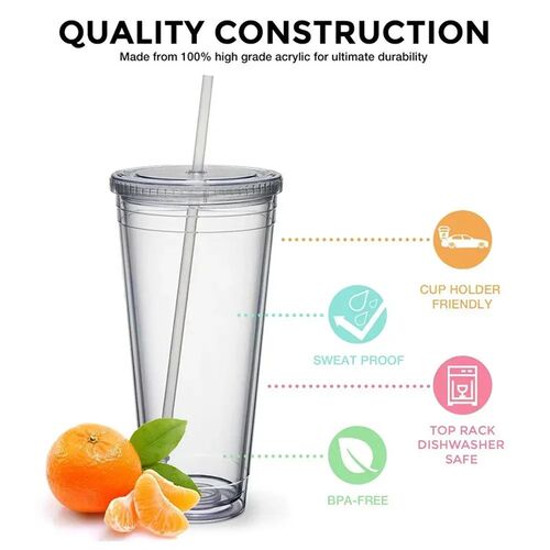 Clear Tumbler with Straw Reusable Transparent Double-layer W