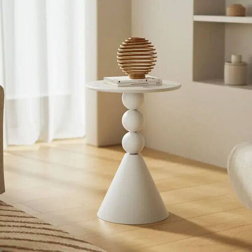 Nordic Style Minimalist White Sofa Side Table for Small Livi