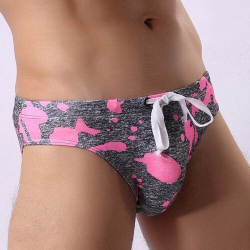 New swimwear men trunks beach swimsuit leopard printed low