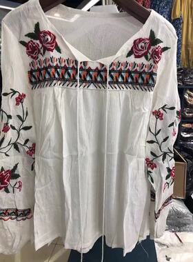 New Spring Autumn Fashion Ethnic V Neck Viscose Floral Embro
