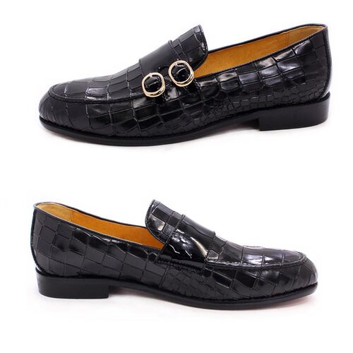 High-end Leather Loafer Cover Foot Button Fish Pattern Handm