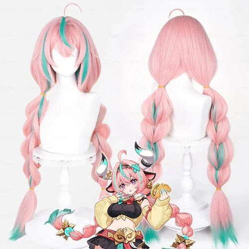 Varesa Cosplay Wig Genshin Impact Cos Long Braid Pink and Gr