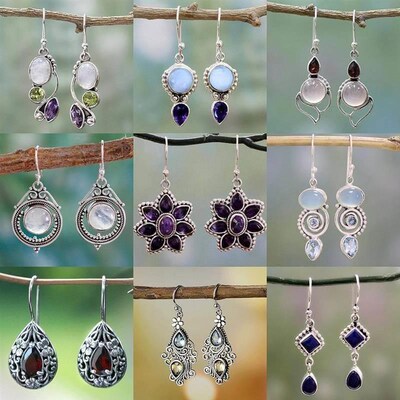 Boho Dangle Earrings for Women Vintage Selenite Turquoise Dr