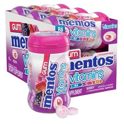 Mentos Gum with Vitamins, Sugar-Free Chewing Gum with Xyl