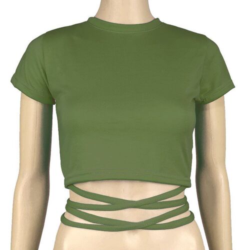 Summer Sexy Crop Tee Tieup Straps Slim Fit Drawstring Short