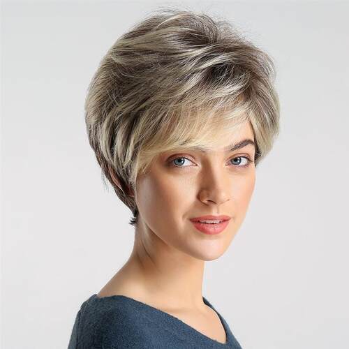 Short Pixie Cut Wigs For Women Brown Mixed Blonde Wigs With