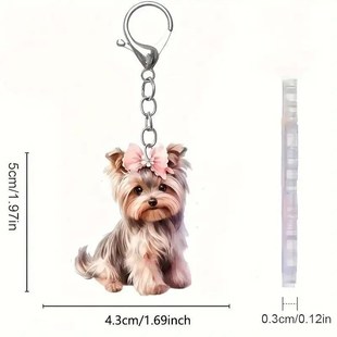 New Simulation Yorkshire Dog Keychain Acrylic Alloy Car Keyc