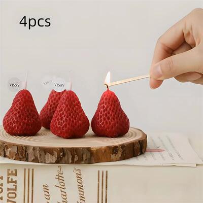 4pcs Strawberry-Shaped Miniature Scented Candles Realistic F
